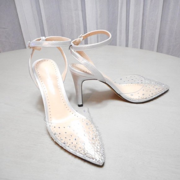 Adrienne Vittadini  Silver Metallic Vinyl party heels  size 7M - Picture 5 of 7